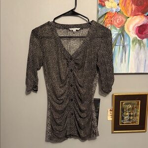 CAbi Black and White Ruched Blouse